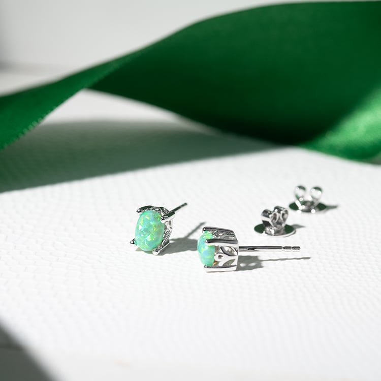 Stříbrné náušnice se zelenými opály Jula 130469