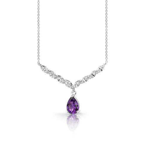  Stříbrný náhrdelník s ametystem a zirkony 3334