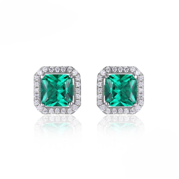 Stříbrné náušnice s princess smaragdy a zirkony Hafel