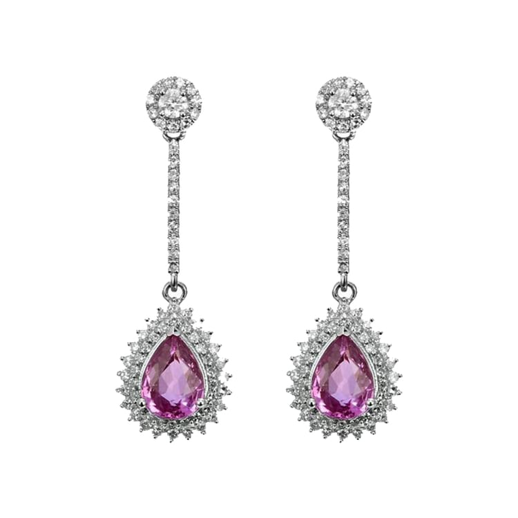 Zlaté náušnice s růžovými safíry a diamanty Karmen