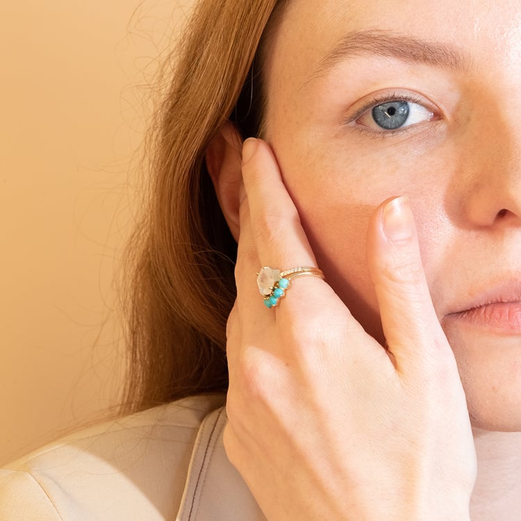 Set prstenů ze zlata s měsíčním kamenem a tyrkysy Riaz 99262