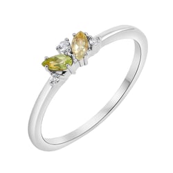 Stříbrný cluster prsten s topazy, quartzy a olivíny Verano