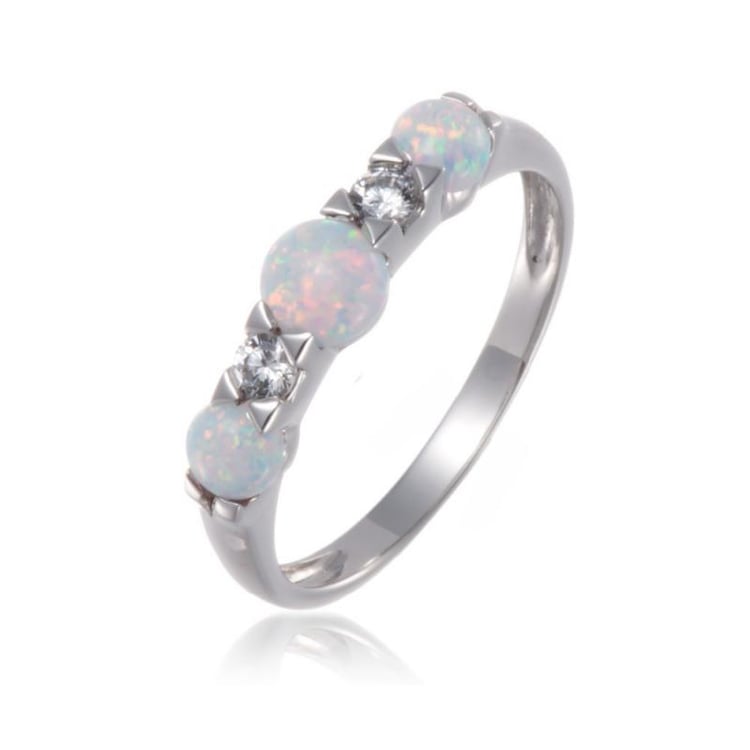 Stříbrný prsten s bílými opály a zirkony Ciarán