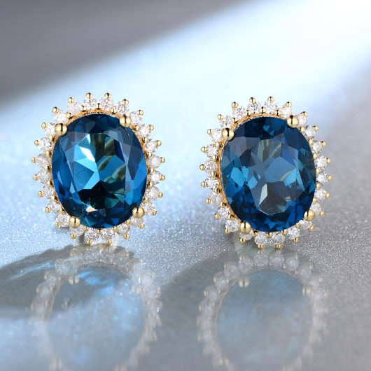 Jiskřivé zlaté náušnice s topazy a diamanty Disa 5683