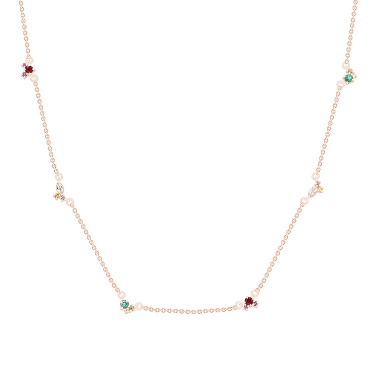 Cluster náhrdelník s barevnými drahokamy z růžového zlata 90892
