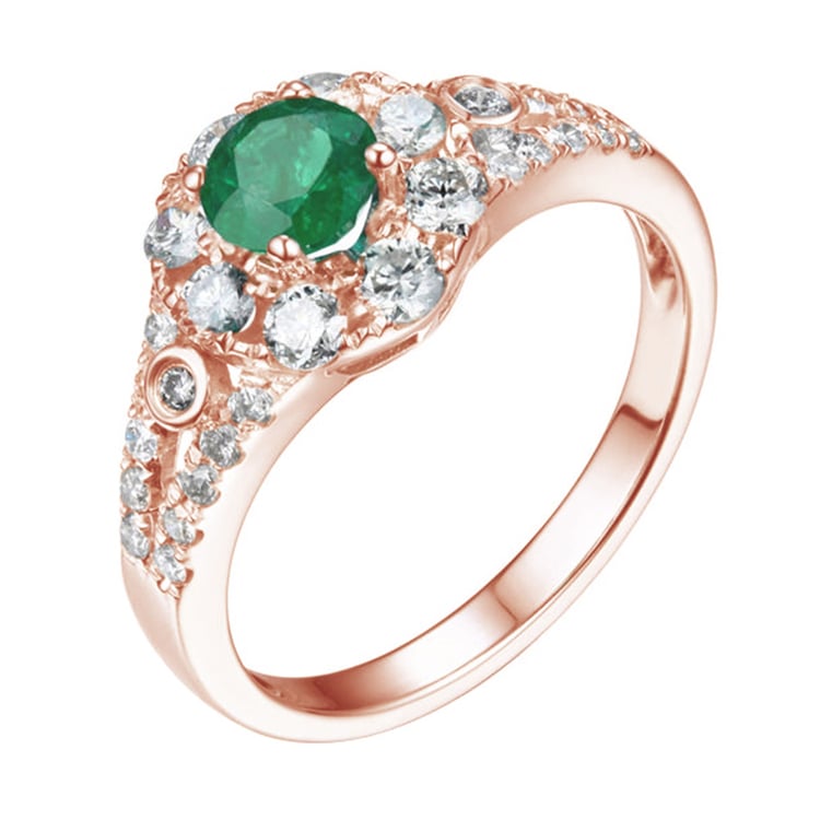 Zlatý prsten se smaragdem vykládaný diamanty Edria 104569