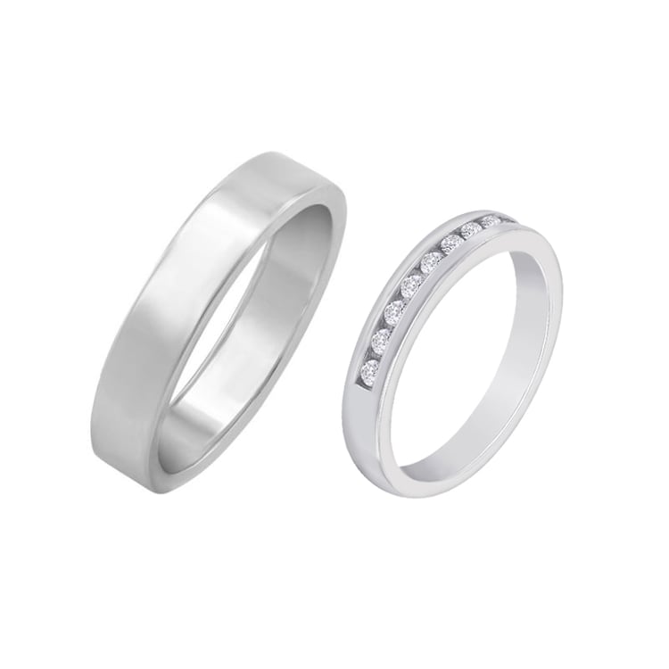 Platinové snubní prsteny eternity a plochý pánský