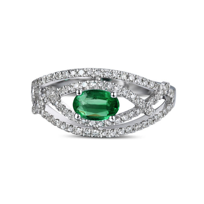 Prsten z bílého zlata se smaragdem a diamanty 3628