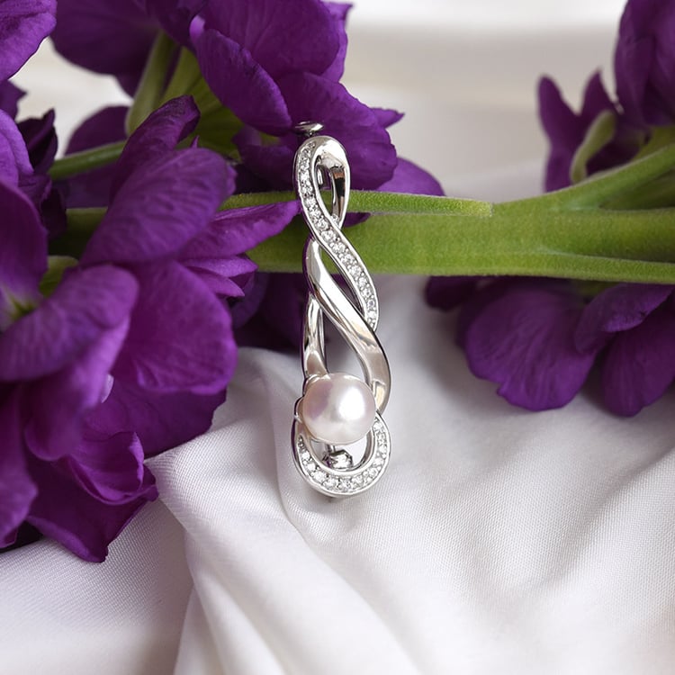 Proplétaná brož s perlou a zirkony 83465