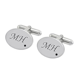 Stříbrné manžetové knoflíčky s gravírem a černými diamanty Janvier