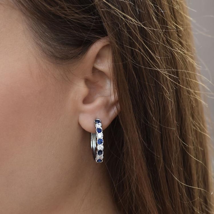 Kruhové náušnice ze stříbra se safíry 35779