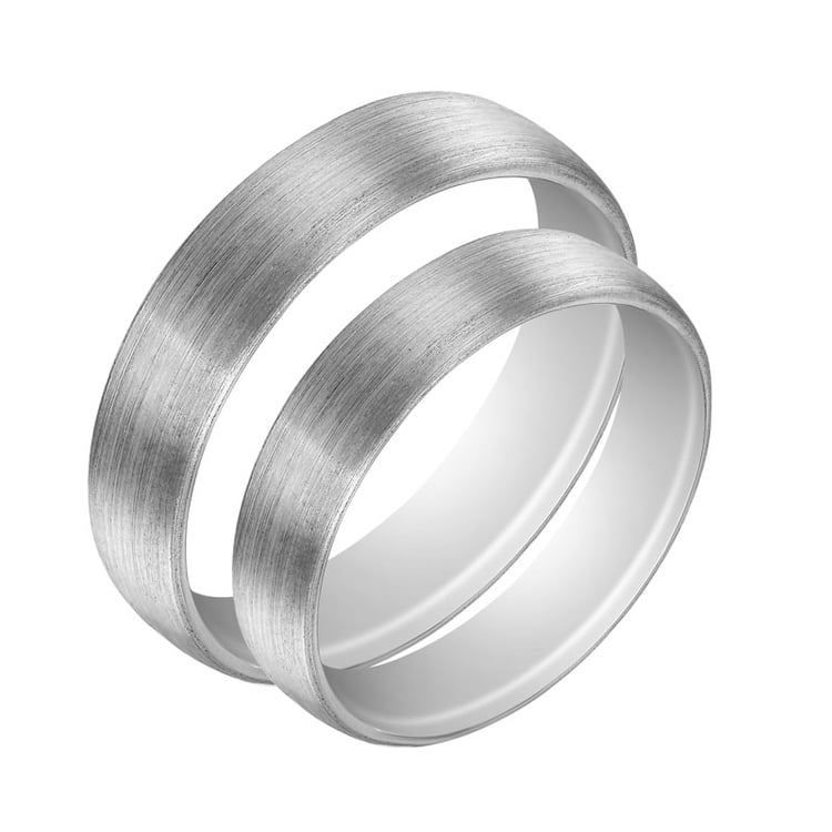 Komfortní matné snubní prsteny z bílého zlata