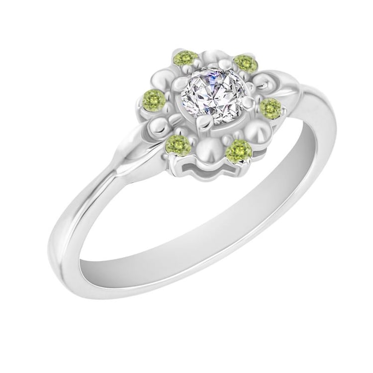 Zlatý zásnubní prsten s diamantem a olivíny Raija 28744