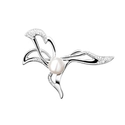 Stříbrná brož s bílou perlou a zirkony Carcy