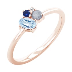 Cluster prsten s akvamarínem, labradoritem, safírem a diamantem Bluma