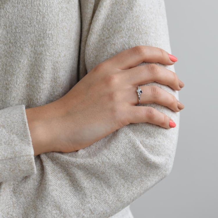 Zlatý cluster prsten s opálem, safírem, měsíčním kamenem a diamanty 52305