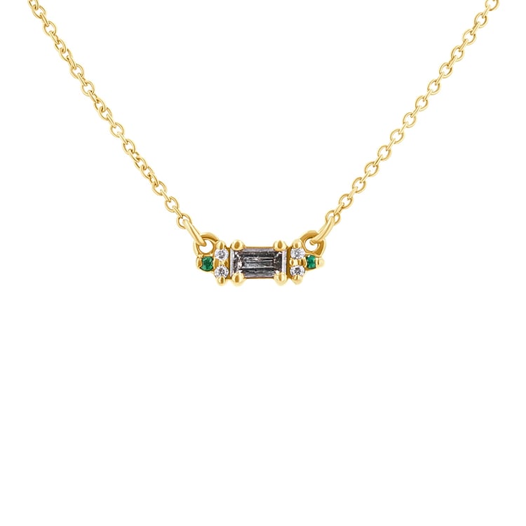 Náhrdelník se salt and pepper diamantem, smaragdy a moissanity Matilda