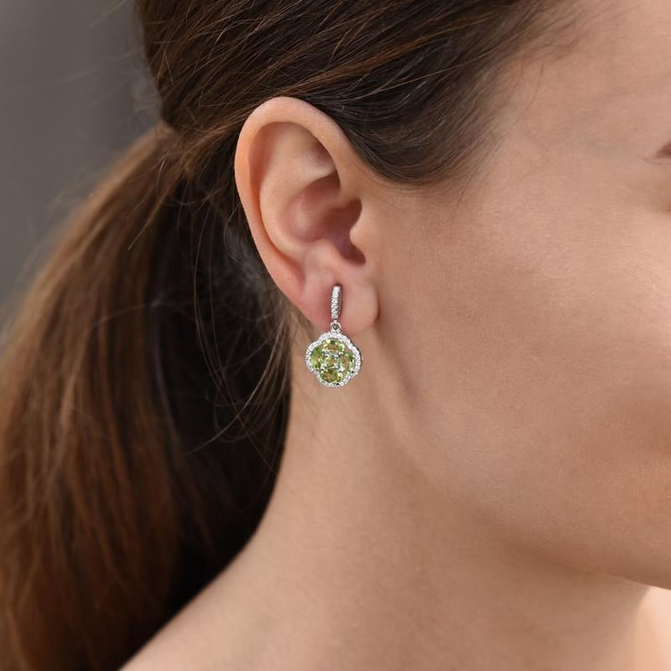 Stříbrné náušnice plné olivínů Livia 46083