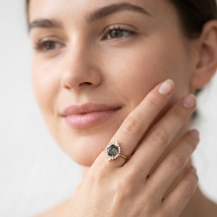 Rozvodový prsten s mechovým achátem a moissanity Truman 166088