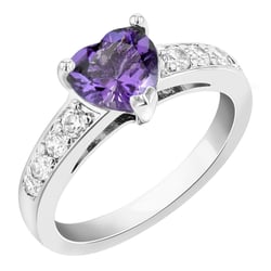 Ametystové srdce ve stříbrném prstenu Bailey