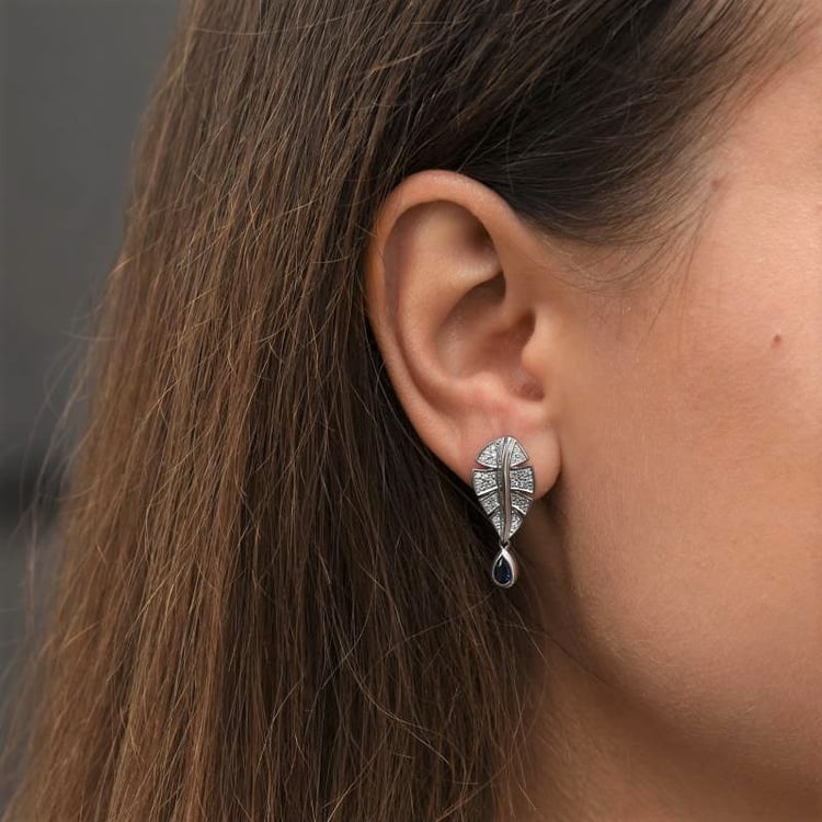 Stříbrné náušnice se safíry a zirkony 106623