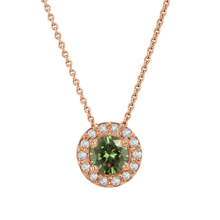 Zlatý náhrdelník v halo stylu se zeleným diamantem 32239