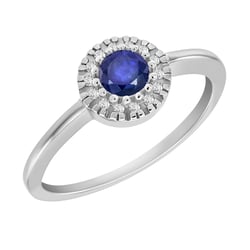 Zlatý prsten s centrálním safírem obklopeným diamanty Tafne