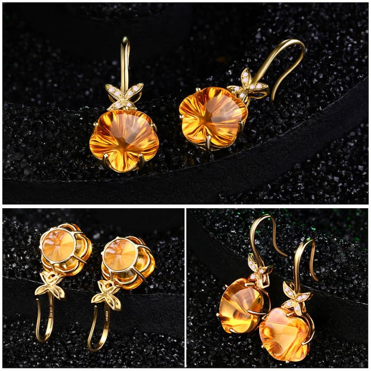 Náušnice ze žlutého zlata s citríny 9820