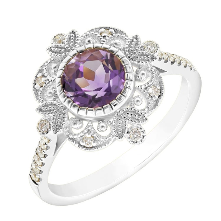 Zlatý prsten s ametystem a diamanty Ansgar 17020