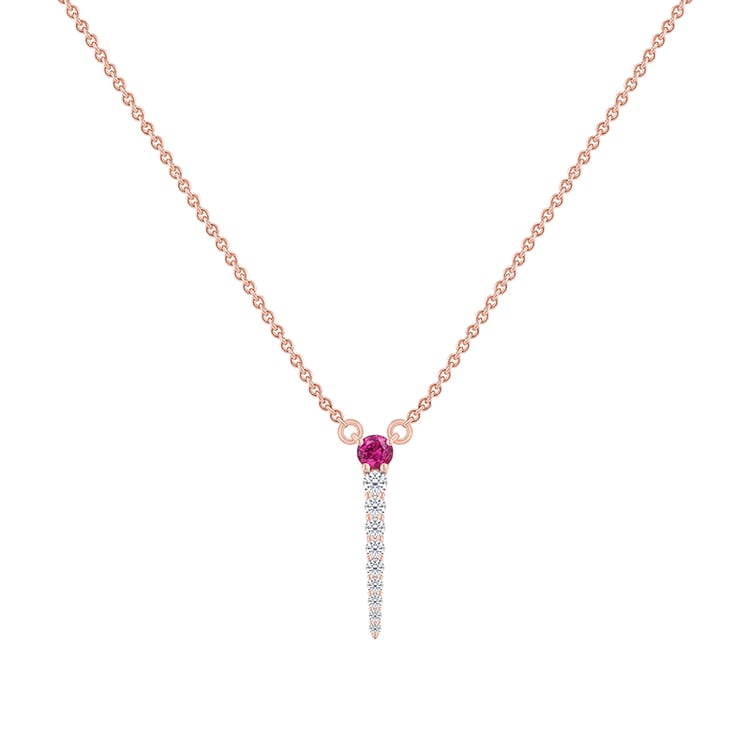 Atypický zlatý náhrdelník s rubínem a diamanty