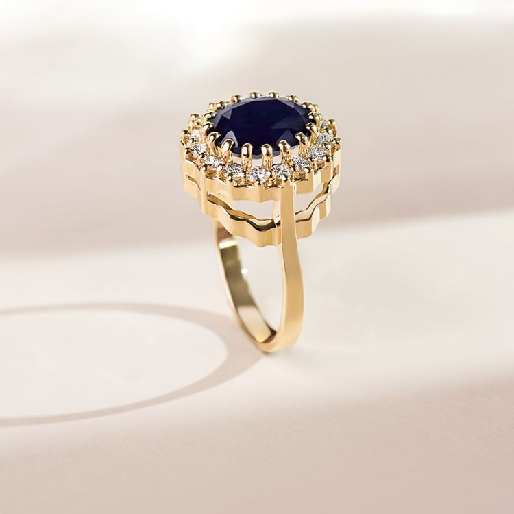 Halo prsten se safírem a diamanty Chrys 155223