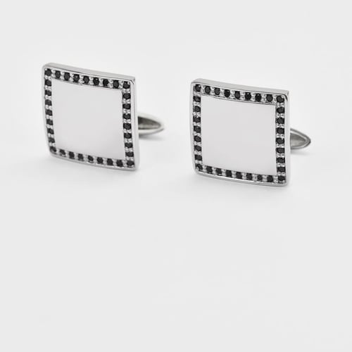 Platinové manžetové knoflíčky ve tvaru čtverce s černými diamanty Urban