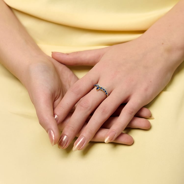 Luxusní zlatý prsten se safíry a přírodními diamanty Richa 165526