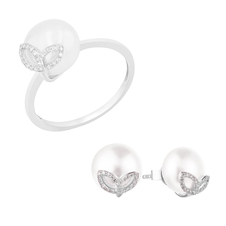 Perlová kolekce šperků s diamantovými lístky Bray