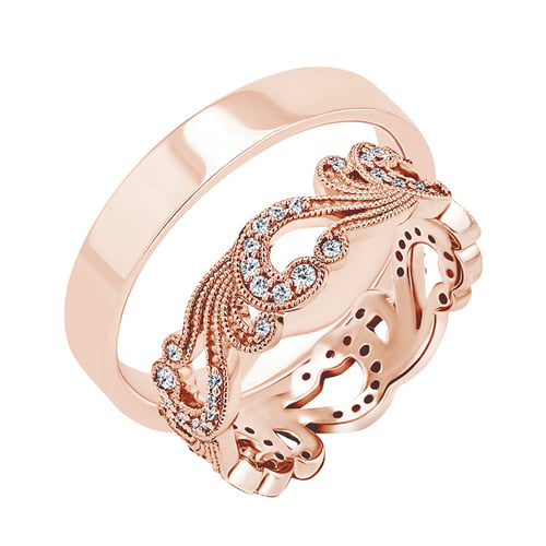 Zlatý vintage eternity prsten s diamanty a pánský plochý prsten Christine