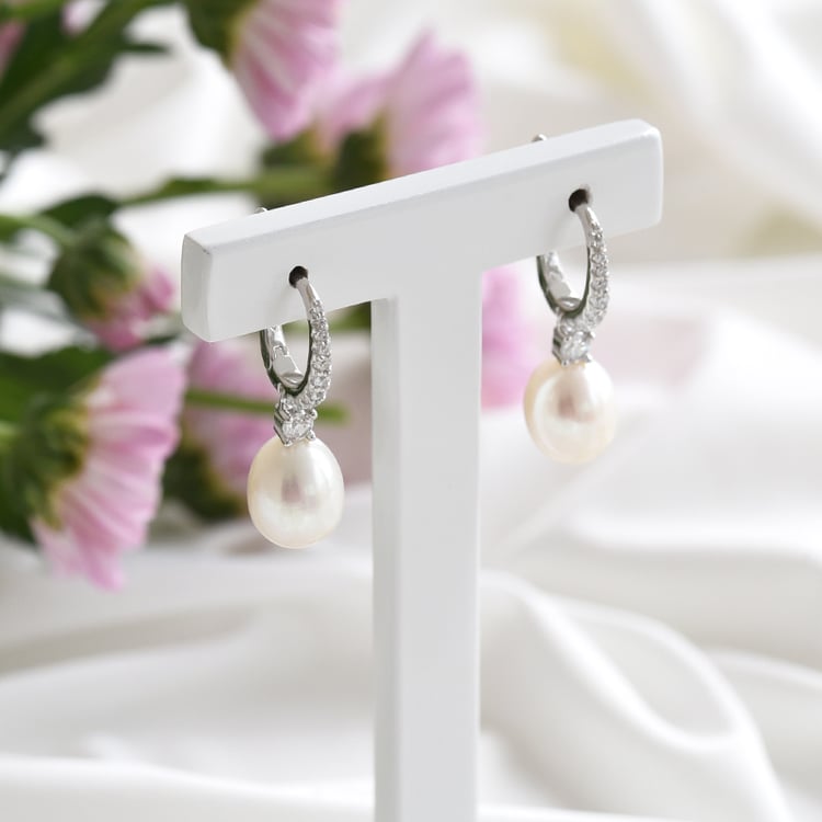 Stříbrné náušnice s perlami a zirkony 83476