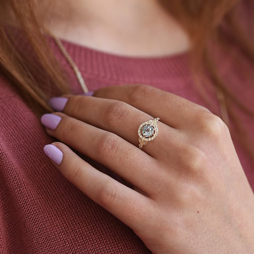 Zásnubní halo prsten s akvamarínem a diamanty Varana