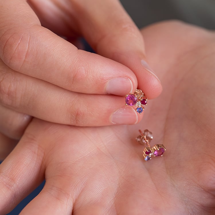 Cluster náušnice s turmalínem, tanzanitem, rubínem a diamantem Kerrie 129937