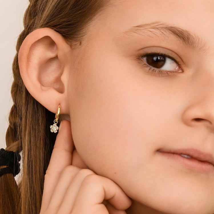 Zlaté dětské náušnice ve tvaru květiny Dahlia 164365