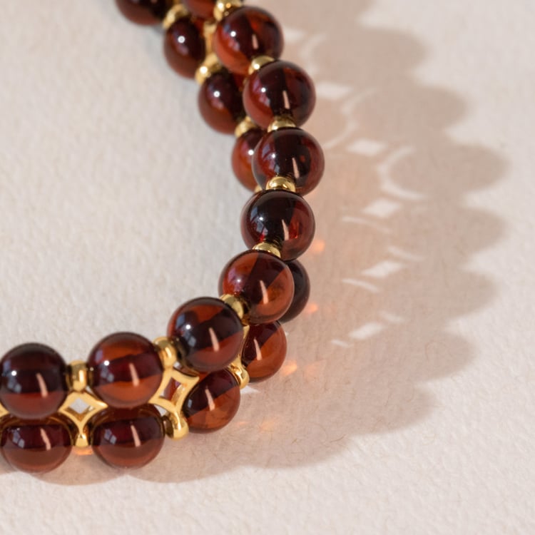 Stříbrný pozlacený náramek s jantary v tmavě třešňové barvě Milania 101118