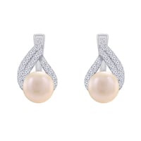 Stříbrné náušnice s broskvovými perlami a zirkony Zona