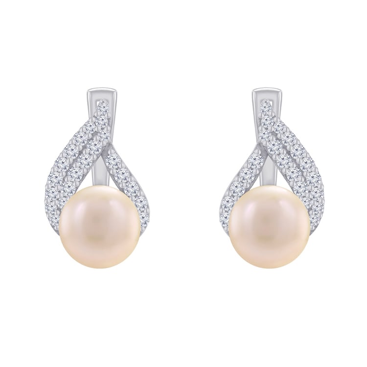 Stříbrné náušnice s broskvovými perlami a zirkony Odetta