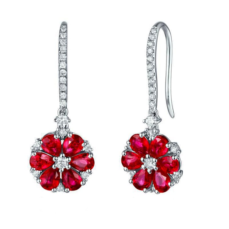 Rubínové květiny s diamanty ve zlatých náušnicích Theo
