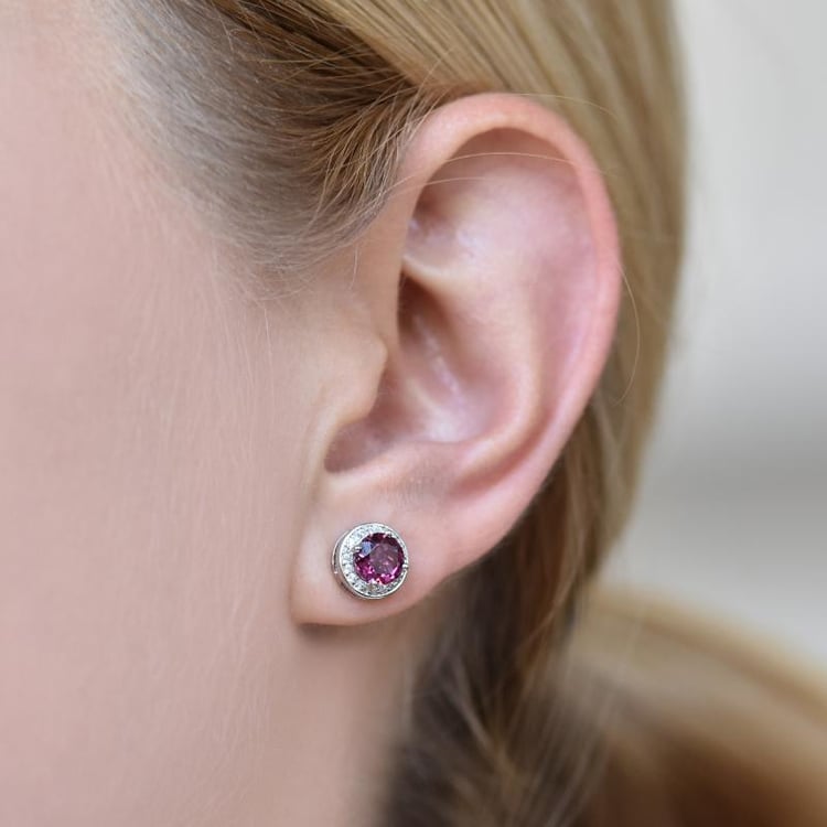 Stříbrné náušnice s rhodolit granáty a zirkony Gobnait 21690