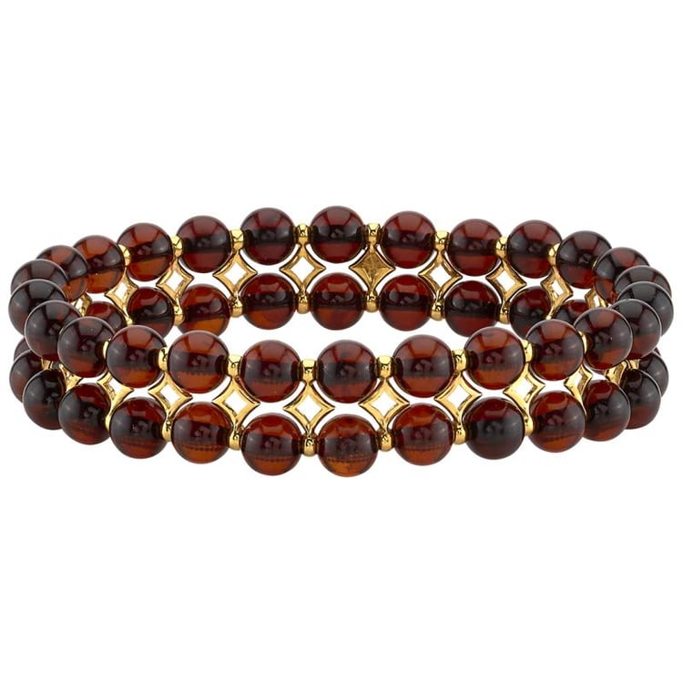 Stříbrný pozlacený náramek s jantary