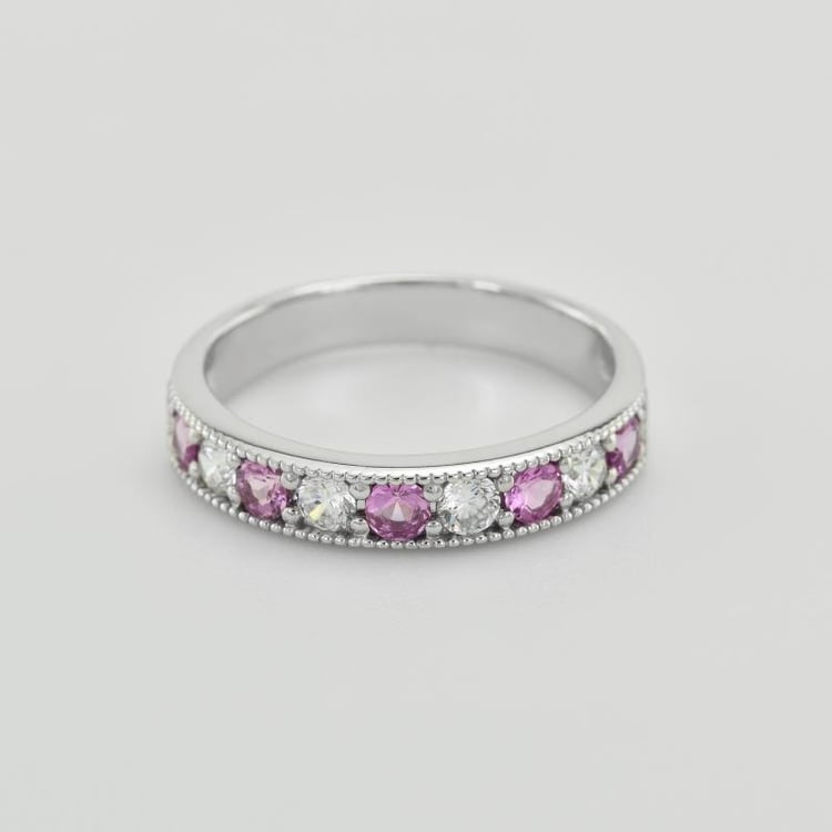 Růžové safíry ve stříbrném eternity prstenu 35970