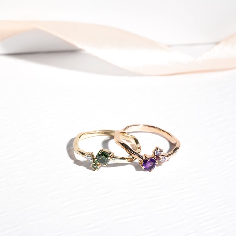 Fialový cluster prsten s ametystem a drahokamy Roche 124226