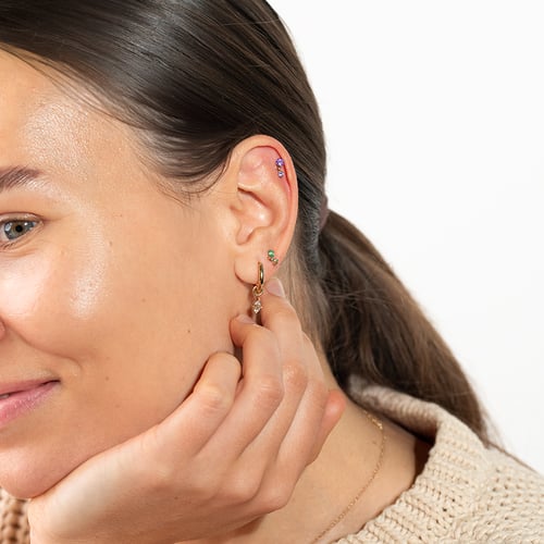 Zlatá piercing náušnice s ametysty Dyre