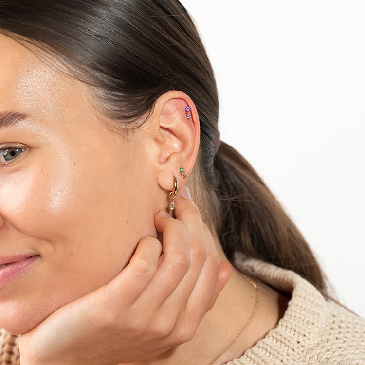 Zlatá piercing náušnice s ametysty Dyre 149176