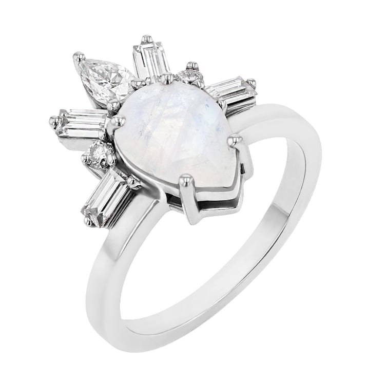 Zásnubní prsten s měsíčním kamenem a moissanity